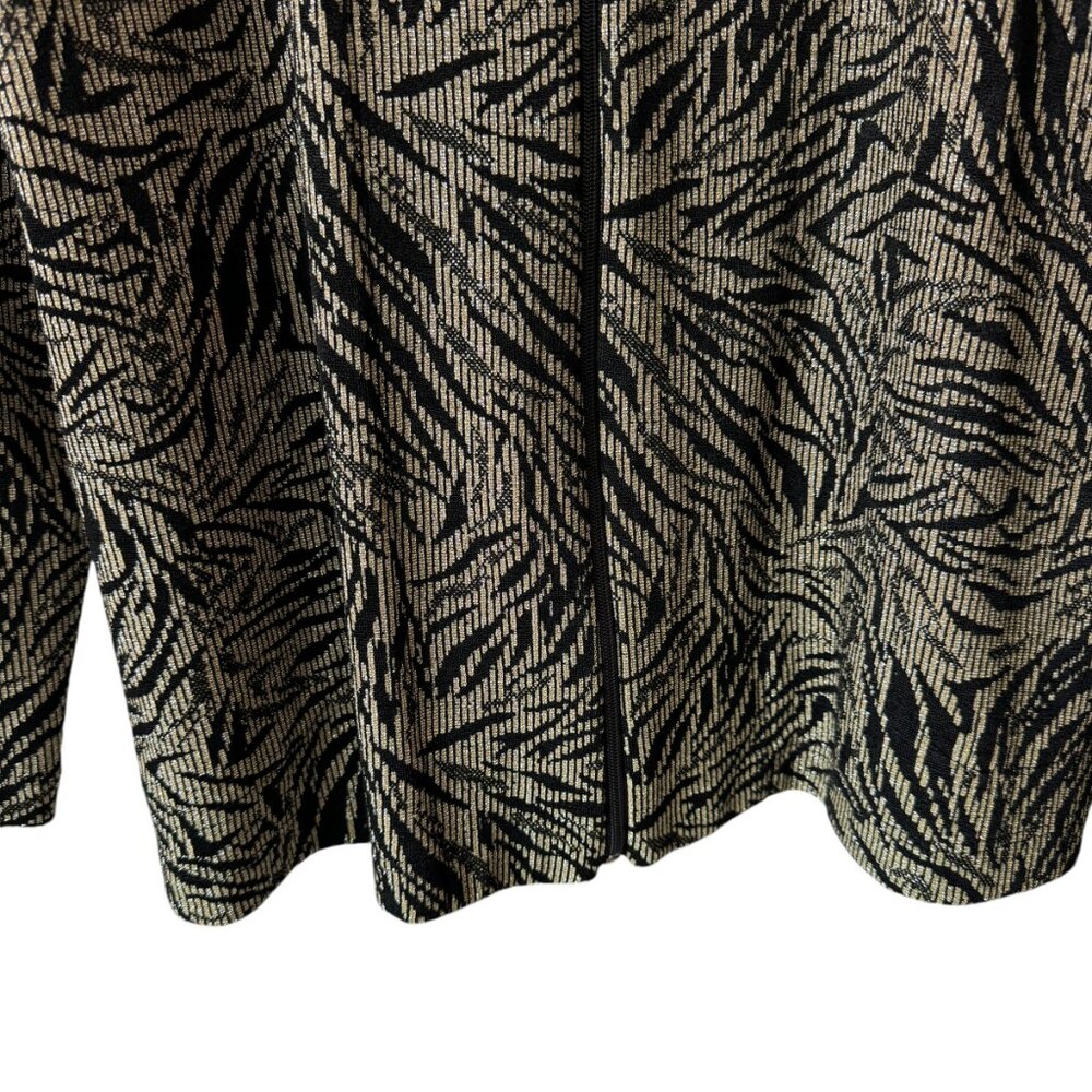 Chico's Travelers Sz 2/US Lg Long Sleeve Zip Up Cardigan Leaf Metallic Pockets - Picture 7 of 16